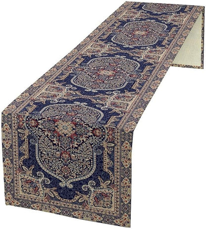 Vintage Boho Floral Table Runner, French Rustic Country Farmhouse Purple Golden Bohemia Flower Pattern for Home Kitchen Table Decor Dining Coffee Room Party Decor 13x72in