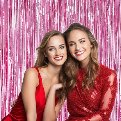 3 Pack Foil Fringe Backdrop - Pink Shiny Tinsel Curtains for Party Decoration/Photo Booth Props - 3.3x8.2 FT Metallic Foil Backdrop for Birthday, Wedding, Graduation, Christmas.