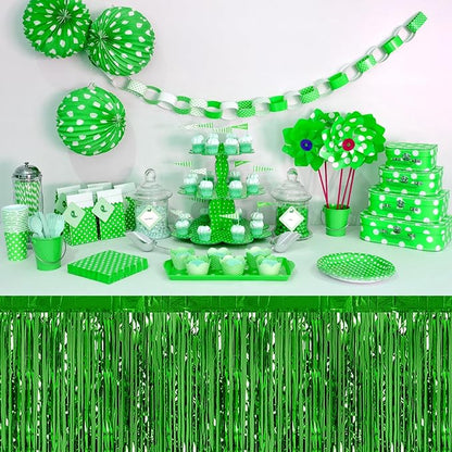 3 Pack 29 x108 Inch Green Foil Fringe Table Skirts Metallic Banner for Tinsel Streamer Garland Backdrop for Parade Floats Wedding Thanksgiving Birthday Christmas Halloween New Year Party Decoration