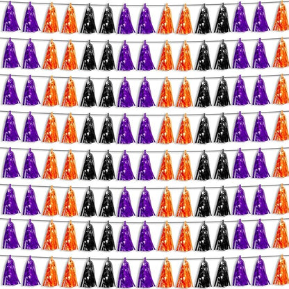 8P Purple Black 0range Foil Fringe Metallic Tassel Streamers Banner Tassel Garland for Parade Floats, Bachelorette, Wedding, Birthday, Halloween, Christmas, Bridal/Baby Shower Party Decorations