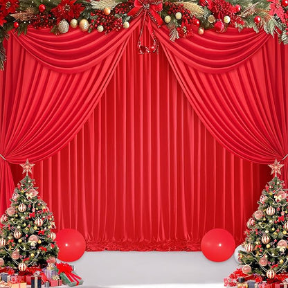10ft x 8ft Wrinkle Free Red Backdrop Curtains for Parties, Polyester Photo Backdrop Drapes 2 Panels 5x8ft for Wedding Birthday Party Christmas Photography Background for Backdrop Stand