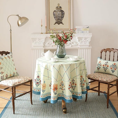 ISAENNE Designer Linen Floral Round Tablecloth,Light Green Farmhouse Durable Table Cloth,Washable Decor Tablecloths for Dining Kitchen Thanksgiving Christmas,Diameter 67"-Floralsea B