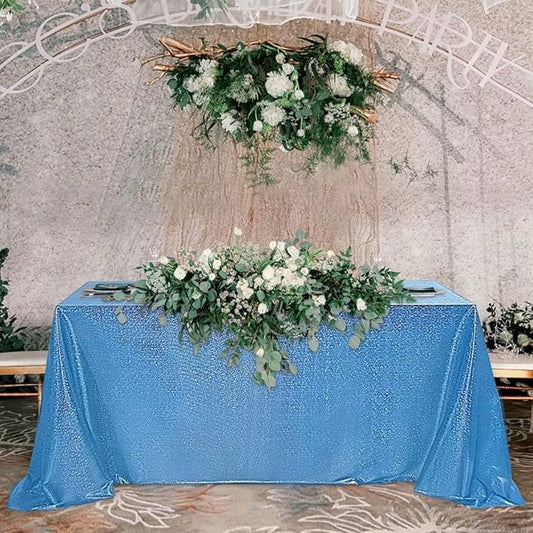 Fitable Sequin Tablecloth for Parties 52x70 Inch - Sparkle Glitter Laser Rectangle Overlay for Independence Day Decoration Ceremony Birthday Holiday Banquet Decor, Blue