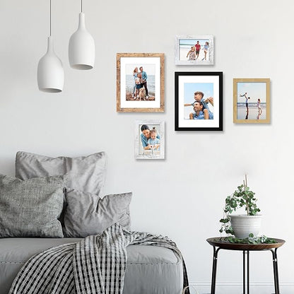 11x14 Picture Frame Set of 4, High Definition Tempered Glass 11 x 14 Frames Display 8x10 Pictures with Mat, Mixed Color Wood Photo Frame Wall Mounting