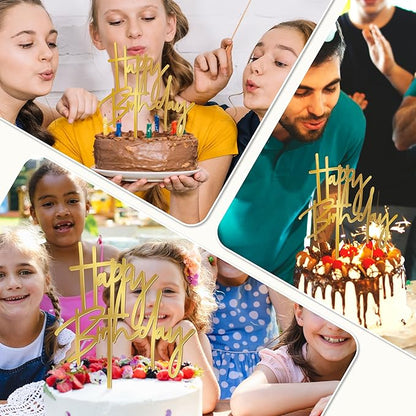 1PCS Gold Birthday Cake Topper, 5.3 x 7.2 Inches Acrylic Happy Birthday Cake Sign, Glitter Mirror Cake Topper Decorations for Anniversary, Bridal Shower, Birthday Party Supplies