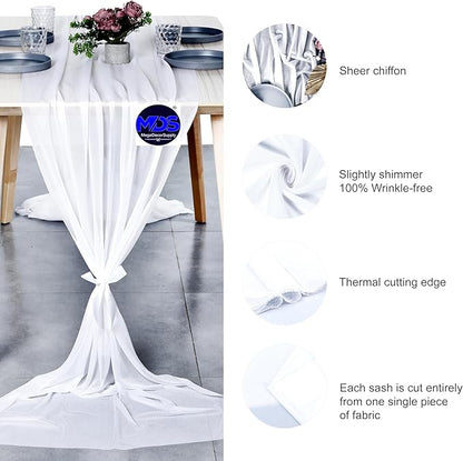 MDS 2 Pack 14ft Chiffon Table Runner 29 x 170 Inches Sheer Wedding Runner Romantic Rustic Table Runner for Wedding Decorations, Birthday Parties, Bridal Shower Party Arch Decor - White