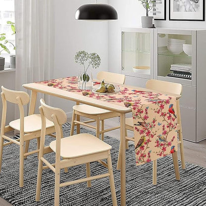 Floral Butterfly Table Runner Seasonal Spring Flower Bird Table Decoration Table Runner for Home Party Decoration 13x90 Inch