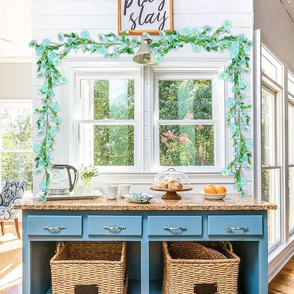 2 Pack Silk Flower Garland Artificial Blue Daisy Garland Fake Hanging Vines with Daisy Flowers for Wall Home Party Wedding Indoor Outdoor Spring Decor
