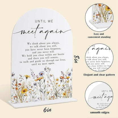Memorial Table Sign for Wedding, Boho Floral Until We Meet Again Sign, Wedding Signage with Stand, Bridal Shower Table Centerpieces, Supplies for Engagement Reception and Event Party, 38