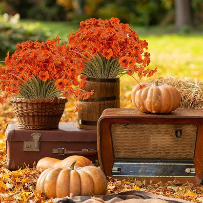 20 Bundles Artificial Fall Flowers Outdoor UV Resistant Fake Flowers No Fade Faux Plastic Plants Garden Porch Window Box Decorating (Fall Brown