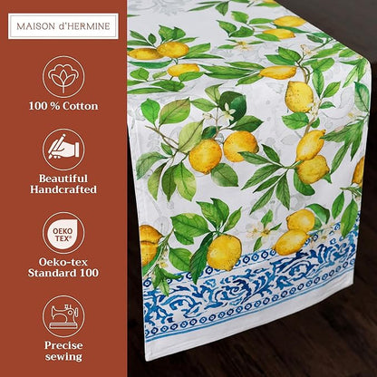 Maison d' Hermine Table Runner 100% Cotton Double Layer Table Runners 108 inches Long Decorative for Home Kitchen Dining Party Baby Shower Wedding Bridal Shower Spring Summer (Cedrat, 14.50" x 108")