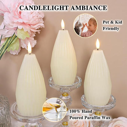 Silverstro Irregular Flameless Candles with Remote Control & Timer Function, Real Wax Flicker Battery Operated Candles for Home Party Wedding Nautical Christmas Ocean Decor - Set of 3(Ivory)