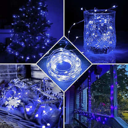 24 Pack Blue Fairy Lights 7Ft 20 LED Twinkle String Lights 3 Modes Battery Operated Waterproof Firefly Starry for Mason Jar Party Wedding Christmas Valentines Day Table Centerpieces