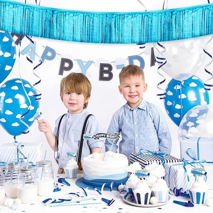 Light Blue Birthday Decorations Tinsel Garland Parade Float Decorations for Trailer 4Pack 12FT Under The Sea Party Decor Ceiling Fringe Banner Backdrop for Streamers Party Decorations