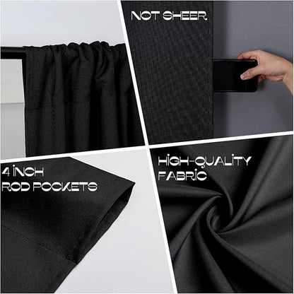 Joydeco Black Backdrop Curtain for Parties, Wrinkle Free Black Backdrop Drapes for Party Home Party, Curtains Backdrop 5ft x 8ft 2 Panels with Rod Pockets