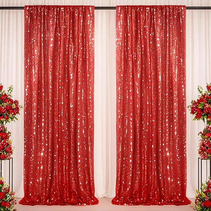 Red Sequin Curtains 2 Packs 3ftx8ft Photo Booths Backdrop for Girl Princess Birthdays Engagement Bachelorette Party Decorations