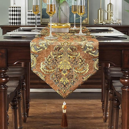 Gradient Sparkling Table Runner 120 inches Long Luxury Vintage Embroidered Caramel