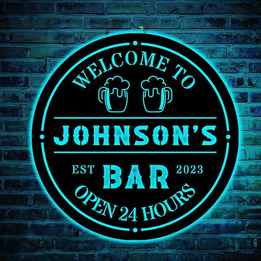 Personalized Bar LED Metal Art Sign Bar Metal Sign Custom Bar Sign Beer Bar Metal Wall Art Beer Mug Cheers Name Sign Bar Pub Decoration
