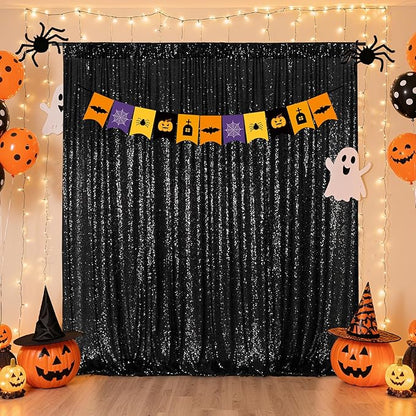 Poise3EHome 8FT x 8FT Black Sequin Backdrop Curtain Photography for Party Decoration, Black