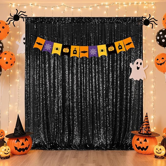Poise3EHome Black Sequin Backdrop, 7FT x 7FT Black Sequin Photography Backdrop Curtain for Party Decoration