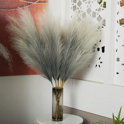 Faux Pampas Grass Decor, 6 Stems Artificial Pampas Grass - 43 inch Tall Pompass Grass Large Pompous Boho Flower Arrangement Home Decor for Room Wedding Party