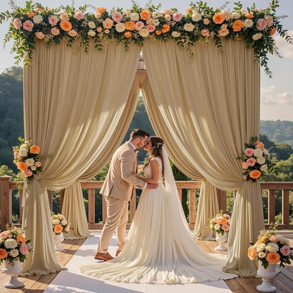 10ft x 15ft Beige Wrinkle Free Backdrop Curtains for Parties,Silky Polyester Fabric Wedding Ceiling Drapes, 2 Panels 15ft Photo Back Drop Drapes for Baby Shower Photography Stage Background Cloth