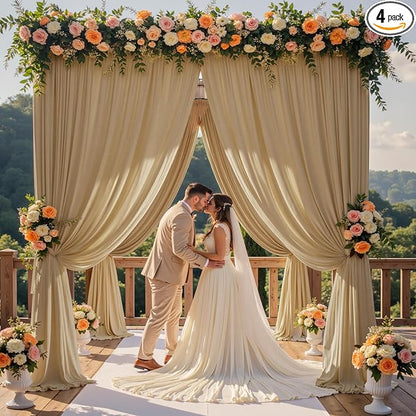 20ft x 15ft Beige Wrinkle Free Backdrop Curtains for Parties,Silky Polyester Fabric Wedding Ceiling Drapes, 4 Panels 15ft Photo Back Drop Drapes for Baby Shower Photography Stage Background Cloth