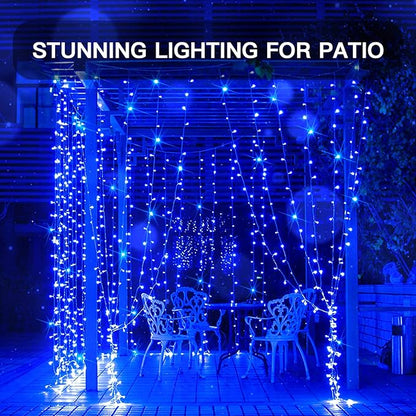 suddus Curtain Lights for Bedroom, 200 Led Hanging String Lights Outdoor Waterproof, Fairy Curtain Lights for Backdrop, Window, Wall, Wedding, Party, Blue