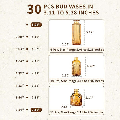Glass Bud Vases,Small Vase for Flower,Vases for Centerpieces,Vintage Mini Vases for Wedding Decor,Home Table Decorations Diffuse Bottles,Ideals for Gifts(Pack of 30,Dark Brown)