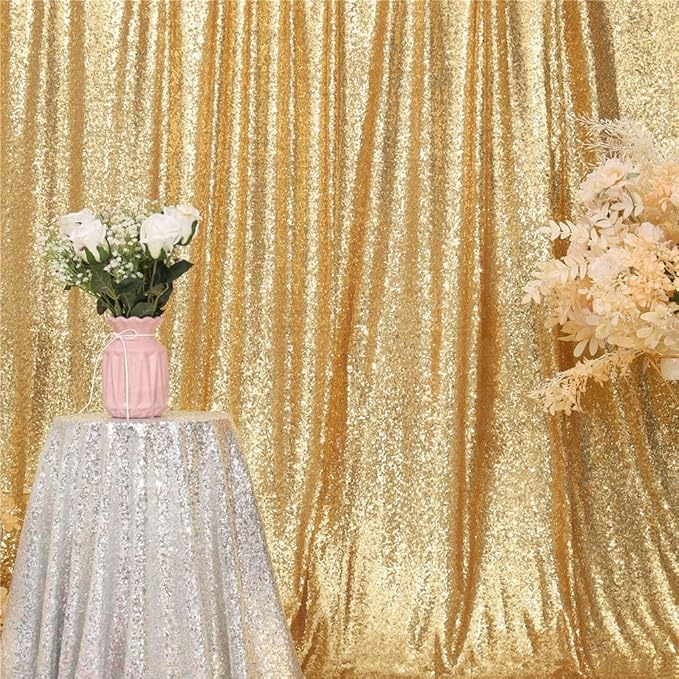 Eternal Beauty Gold Sequin Backdrop, 8x10 Ft Glitter Background Curtains for Shimmer Photography Party Wedding Birthday Back Drop Decor
