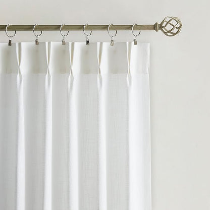 Vision Home White Pinch Pleated Semi Sheer Curtains Textured Light Filtering Window Curtains 108 inch for Living Room Bedroom Patio Rayon Blended Pinch Pleat Drapes with Hooks 1 Panel 80" Wx108 L