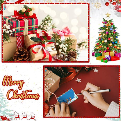 Zonon 720 Pieces Self Adhesive Christmas Gift Tag Xmas Kraft Name Tags Natural Kraft Xmas Stickers Paper Tags Labels for Christmas Decoration(Cute Style)
