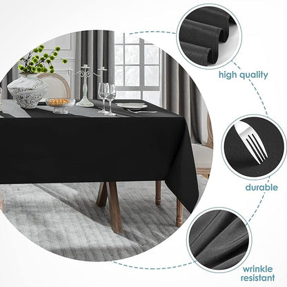 VidaFete Tablecloth 60 * 120nch 6pack Rectangle Table Cloth Polyester, Stain Wrinkle Resistant Dining Table Cover for Kitchen Dinning Party Wedding Rectangular Tabletop Buffet Decoration(Black)