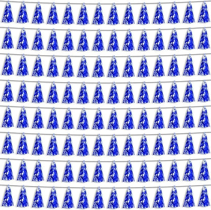 8P Blue Foil Fringe Metallic Tassel Streamers Banner Tassel Garland for Parade Floats, Bachelorette, Wedding, Birthday, Halloween, Christmas, Bridal/Baby Shower Party Decorations