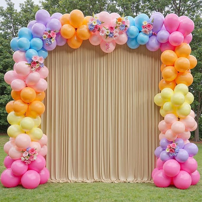 30×12 ft Wrinkle Free Beige Backdrop Curtain for Weddings Parties, 2 Panels 12ft Silky Polyester Wedding Drapes Backdrop Photo Back Drop Cloth for Birthday Baby Shower Photography Backgrounds