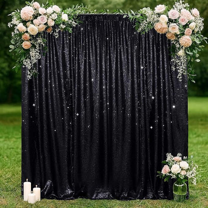 SquarePie Sequin Backdrop Less Transparent Background Sparkly Curtain for Wedding Halloween Party 6FT x 8FT Black