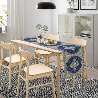 Boho Bohemia Style Dark Blue Table Runner, Country Rustic Farmhouse Magical Abstract Print Pattern for Home Kitchen Table Decor Dining Coffee Room Garden Party Decor 13x36in