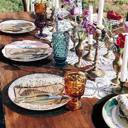 50 Pieces Black Glitter Paper Place Mats Sparkle 14'' Round Disposable Table Mats Black Doilies Decorative Placemats for Wedding Banquet Party Home Dining Table Decor