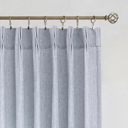 Vision Home Blue Pinch Pleated Semi Sheer Curtains Textured Light Filtering Window Curtains 90 inch for Living Room Bedroom Rayon Blended Chambray Blue Pinch Pleat Drapes with Hooks 2 Panels 40"Wx90"L