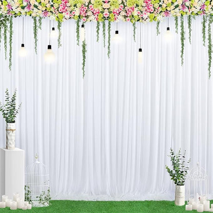 20 ft x 8 ft White Backdrop Curtain Drapes for Wedding Parties, 4 Panels 5 ft x 8 ft Wrinkle Free Polyester Photo Drapes for Birthday Party Baby Shower Backdrop Stand