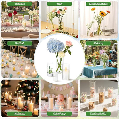 12pcs Clear Glass Cylinder Vases, 4, 6, 7.5, 10 Inch Tall Cylinder Vases for Centerpieces,Glass Flower Vase Hurricane Floating Candle Holder Vase for Table Shelf, Wedding, Party,Home & Office Decor