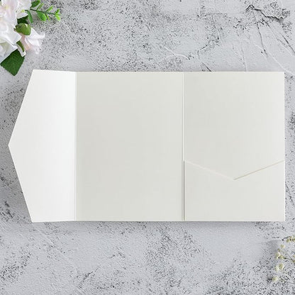 20 PCS Ivory Tri-fold Laser Cut Wedding Invitation Pockets for 5x7 Wedding Cards Bridal Shower Engagement Quinceanera Invitation