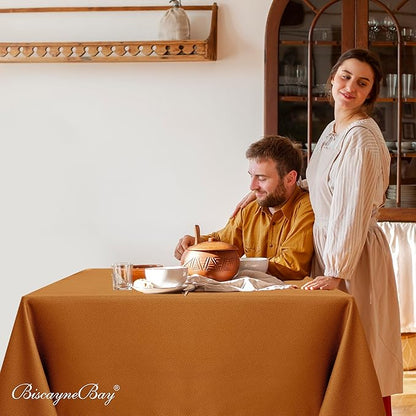 Biscaynebay Fall Tablecloth Textured Fabric Square Tablecloths 60x60 Inch, Bronze Thanksgiving Autumn Harvest Water Resistant Fabric Tablecloths for Kitchen, Dining, Wedding, Parties Machine Washable