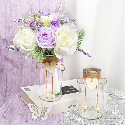 Vintage Glass Vases for Flowers, Set of 3 Mason Jar Vase Table Centerpieces for Farmhouse Room Decor, Wedding, Bridal Shower Bud Vase Set (Medium)