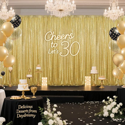 Gold Sequin Backdrop Curtain 4 Pieces 2FTx8FT Glitter Photography Backdrop for Party Wedding Birthday Christmas Decorations