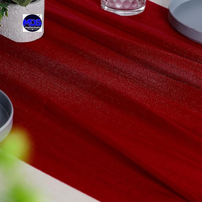 MDS 2 Pack 10ft Chiffon Table Runner 29 x 120 Inches Sheer Wedding Runner Romantic Rustic Table Runner for Wedding Decorations, Birthday Parties, Bridal Shower Party Arch Decor - Apple red
