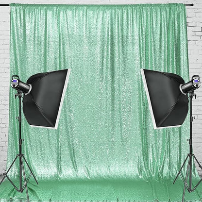 Eternal Beauty Mint Greem Sequin Backdrop, 7x7 Ft Glitter Background Curtains for Shimmer Photography Party Wedding Birthday Back Drop Decor