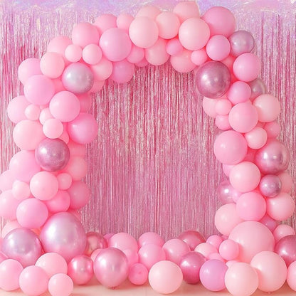 2 Pack Laser Pink Tinsel Foil Fringe Curtains, Mothers Day Pink Decorations, Metallic Tinsel Party Streamers Backdrop for Birthday Bachelorette Graduation Wedding Party Decorations