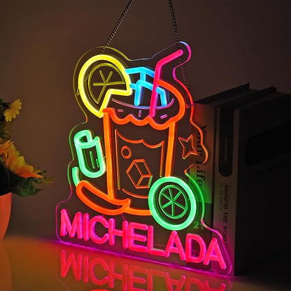 CNBEYOUNG Michelada Neon Sign, Neon Lights Hanging Wall Art Decoration for Mexican Restaurant Cocktail Bar Man Cave Kitchen Party Home Decor, USB Powered Ultra Bright Dimmable,13.46x 12.6inches