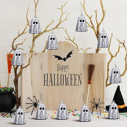 12 Pcs Halloween Disco Ghosts Decor Halloween Ornament Silver Mirror Disco Skeleton Tabletop Centerpiece for Holiday Cosplay Home Props Gift Party Decorations (Sliver)